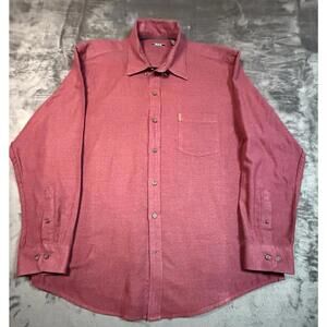 Izod Flannel Shirt Men's XL Button Down Front Pocket 100% Cotton Burgundy